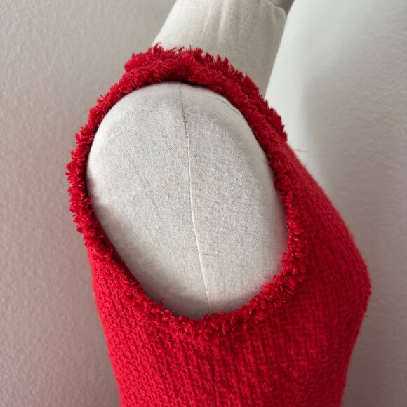 Kate Spade A Line Red Sleeveless Textured Knit Dress Ruffle Hem & Fringe Trim 2 - Picture 5 of 12